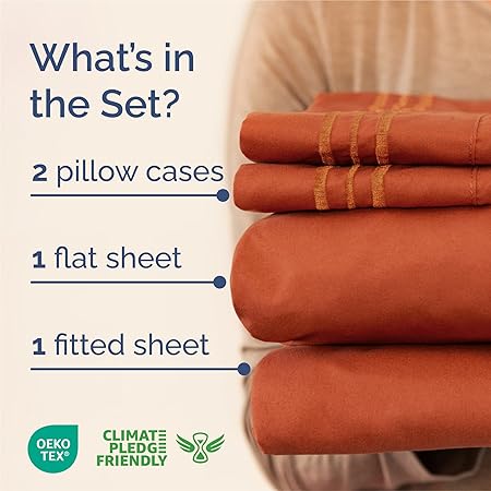 King Size 4 Piece Sheet Set - Comfy Breathable Cooling Bed Sheets Set - Hotel Luxury Bedding for Women, Men, Kids Teens - Deep Pockets, Easy-Fit, Super Soft Wrinkle Free - Oeko-Tex - Terracotta