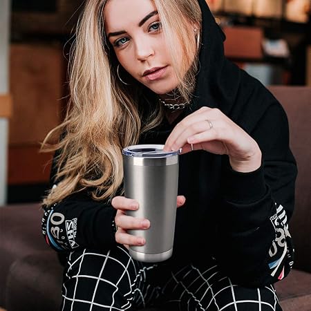HASLE OUTFITTERS 20oz Tumblers Bulk Stainless Steel Cup with Lid Double Wall Vacuum Insulated Coffee Mug for Cold Hot Drinks 1 Pack, Grey