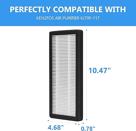 2-Pack KJ70F-117 True HEPA Replacement Filter, Compatible with Keylitos Purifier KJ70FKJ70F-117, Pre-Filters True HEPA Filters
