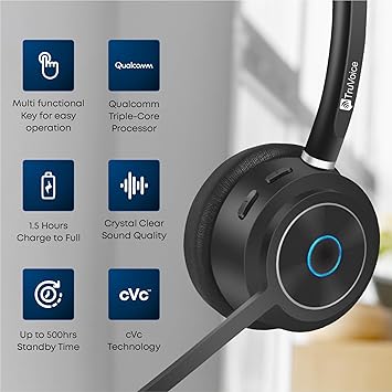 TruVoice BT75 Premium Wireless Headset with V5.2 USB Dongle | Noise Suppression Speakers and NC Microphone | Fast Charging with 22 Hour Continous Talk Time - Connects with 2 Devices Simulataneously