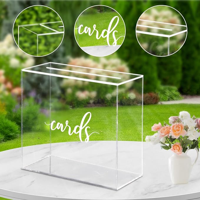 Clear Acrylic Wedding Card Box with Slot Large Blank Gift Card Boxes for Reception, Party, Wishing Well, Money Box Holder, Graduation Decorations, Baby Shower