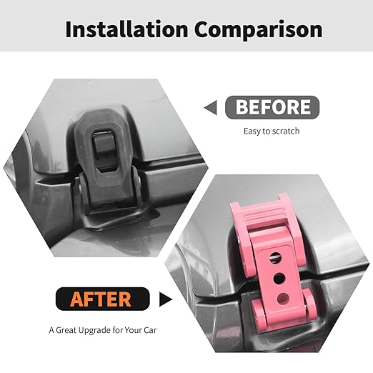 Hood Latches Hood Lock Catch Latches Kit Aluminum Alloy Stainless Steel for Jeep Wrangler JK JKU JL JLU Gladiator JT 2007-2024,Pink