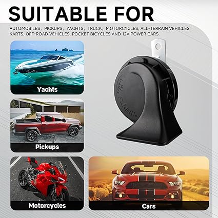 FARBIN Compact Horn 12V Car Horn Loud Low-Tone 410HZ Waterproof Auto Horn Electric Snail Horn Universal for Any 12V Vehicles (Single low pitched snail horn, 12v)