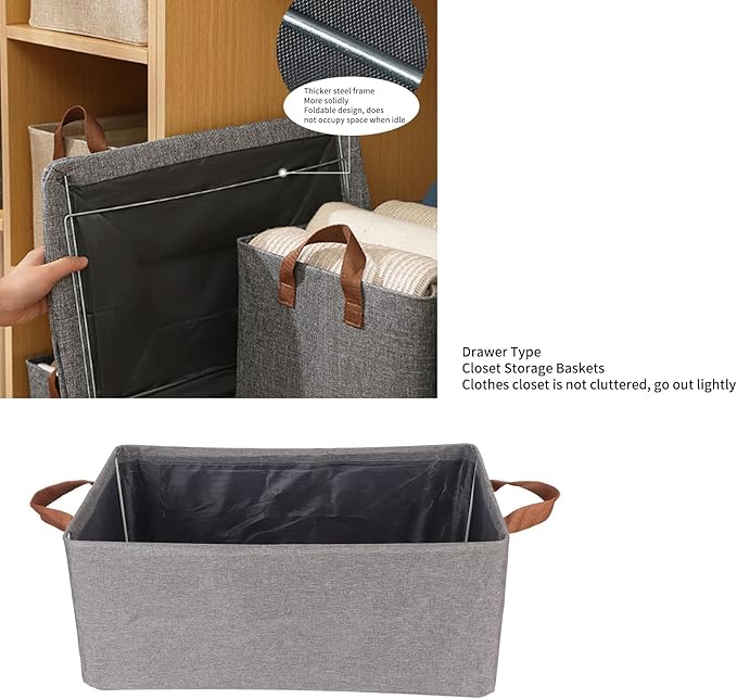 Collapsible Storage Bins, Clothing Storage Bins with Handles, Foldable Storage Baskets, Large Opening Thickened Strong Load Bearing for Clothes Towels