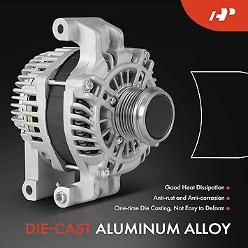 A-Premium Alternator Compatible with Jeep Cherokee 2014-2019, Compass, Renegade Chrysler 200 Ram ProMaster City Fiat 500X, 2.4L, 12V 160A 6-Groove Decoupler Pulley Clockwise, Replace 56029624AB