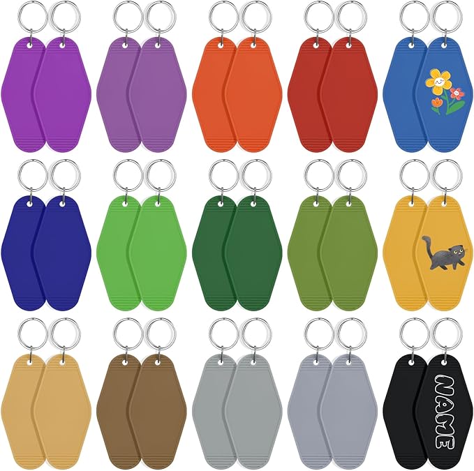 LOTMER 25 PCS Hotel Keychain Blank with Key Rings, 40 Colors Motel Keychain Sublimation Key Chains for DIY Keychains