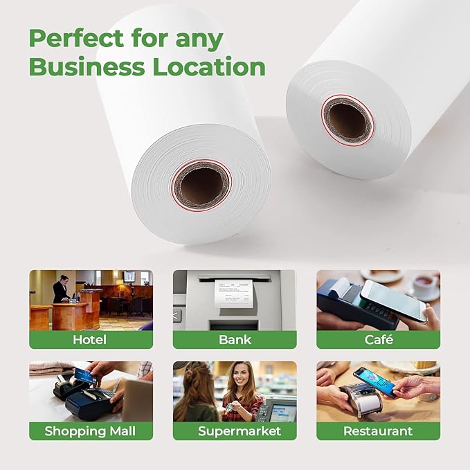 MUNBYN 2 14 x 50ft Thermal Paper (10 Rolls), BPA Free Receipt Paper, 58mm Thermal Receipt Paper Fits 58mm Mini Thermal POS Printer Square Terminal Credit Card Machines