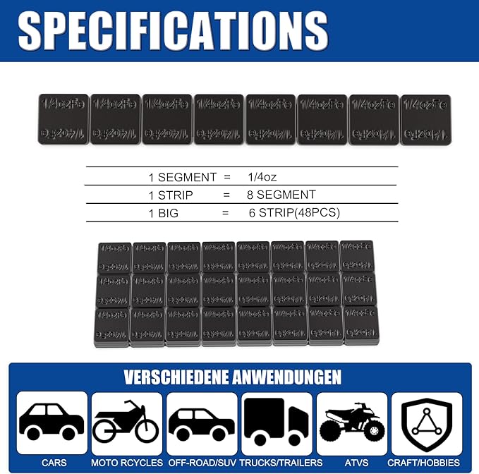 JiiinMiiin Upgraded Wheel Weights 1/4oz, 0.25oz, Black - 48PCS Adhesive Stick on Wheel Weights, 12oz/Box, Perfect for Cars/Trucks/SUVs/Motorcycles