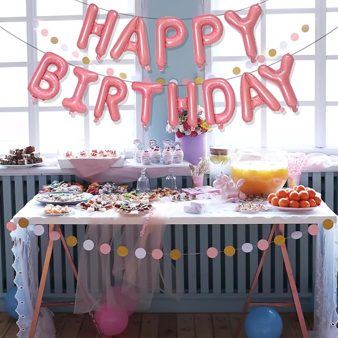 FUNTOOB Happy Birthday Balloons Banner Pink Happy Birthday Sign Letter Balloons 16 Foil Balloon for Boys Girls Adults Party Decorations
