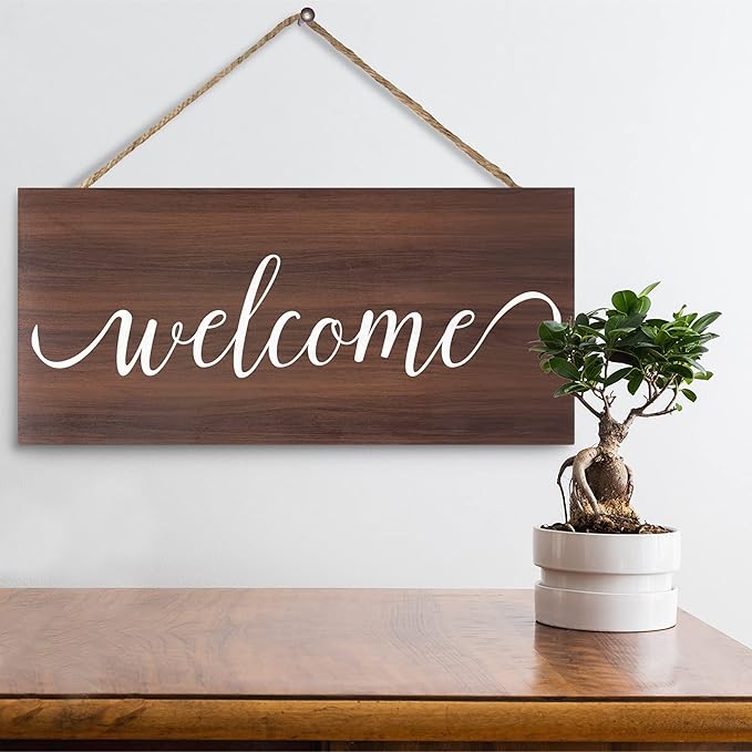 Welcome Wood Sign 6x13 Inch Rustic Wall Dcor, Entryway, Porch, Front Door Welcome Sign, Farmhouse Style Home Dcor, Made in USA