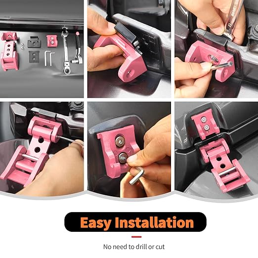 Hood Latches Hood Lock Catch Latches Kit Aluminum Alloy Stainless Steel for Jeep Wrangler JK JKU JL JLU Gladiator JT 2007-2024,Pink