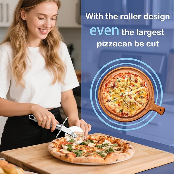 Pizza Cutter, Stainless Steel Pizza Cutter Wheel with Finger Guard Protects, Sharp Smooth Pizza Slicer Dishwasher Safe - Easy to Clean and Stored