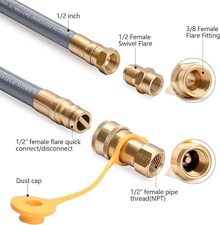 GasSaf 10 FT 12" ID Natural Gas Hose with Quick Connect Fitting, Natural Gas Conversion Kit for Gas Grill, Generator, Patio Heater and More - CSA Certified