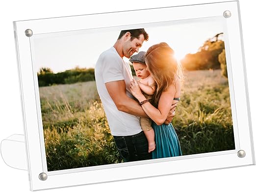 Picture Frame, 5x7 Acrylic Magnetic, Clear, Tabletop Display, Postcard, Family Friends Photos (1 Pack)