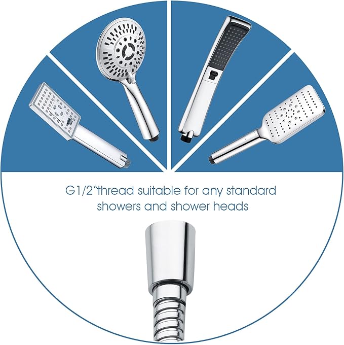 BRIGHT SHOWERS Shower Hose For Hand Held Shower Heads, 59 Inches Cord Stainless Steel Hand Shower Hose, Ultra-Flexible Replacement Part with Brass Insert, Chrome