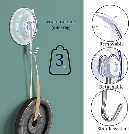 Suction Cup Hooks 15 Pack, 1.77 Inches Clear Suction Cup Hooks for Glass Window Decor Shower Bathroom, Small Reusable PVC Suction Cups with Removable Stainless Hooks