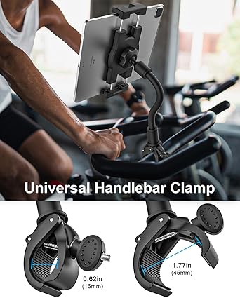 GDZN Gooseneck Treadmill Tablet Holder, iPad Clamp Mount for Bike, Handlebar, Spin Bike, Stroller, Wheelchair, Mic Stand, Indoor Cycling, Compatible with 4.7-13" Tablets and Phones