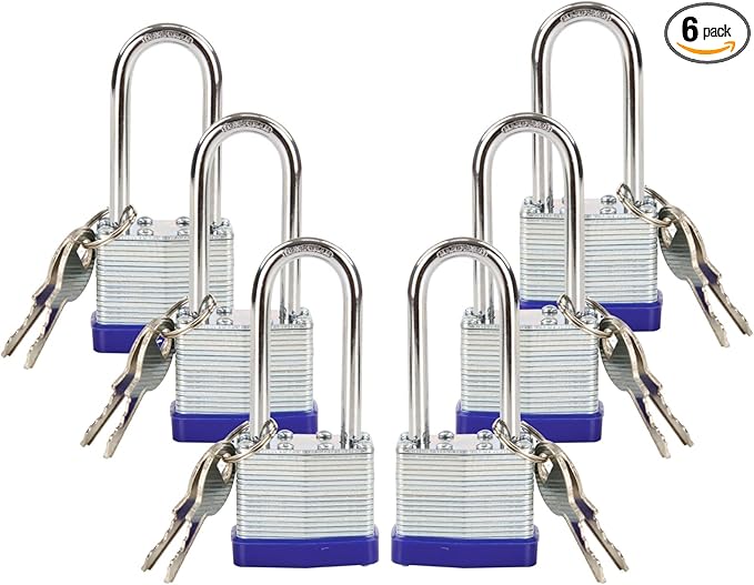 SEPOX® 6 Pcs Pack Keyed-Alike Padlock with Same Key 2Pcs Each Set, Extra Long Shackle, 1-9/16" 40MM Heavy-Duty Laminated Steel Body Rust-Proof, for Outdoor & Indoor Locker,Fence,Gate, Tool-Box, Chain