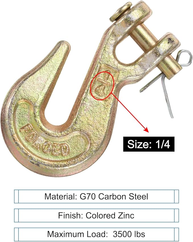 uxcell 14" Clevis Grab Hook, G70 Carbon Steel Transport Safety Chain Hooks, Clevis Grab Hooks for Rigging Deck Receiver Hitches Trailer Wiring