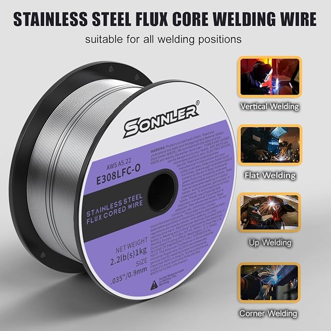 E308LFC-O .035-Diameter Stainless Flux Core Welding Wire, 0.9mm SONNLER 2-pound Stainless Steel Welding Wire, Low Splatter Stainless Steel MIG Wire Compatible With All MIG Welder