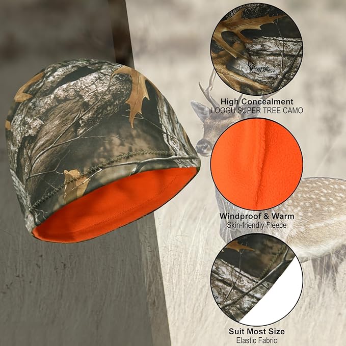 LOOGU Camo Beanie Hat for Hunting, Winter Skull Cap, Men's Cuffed Beanie with Fleece