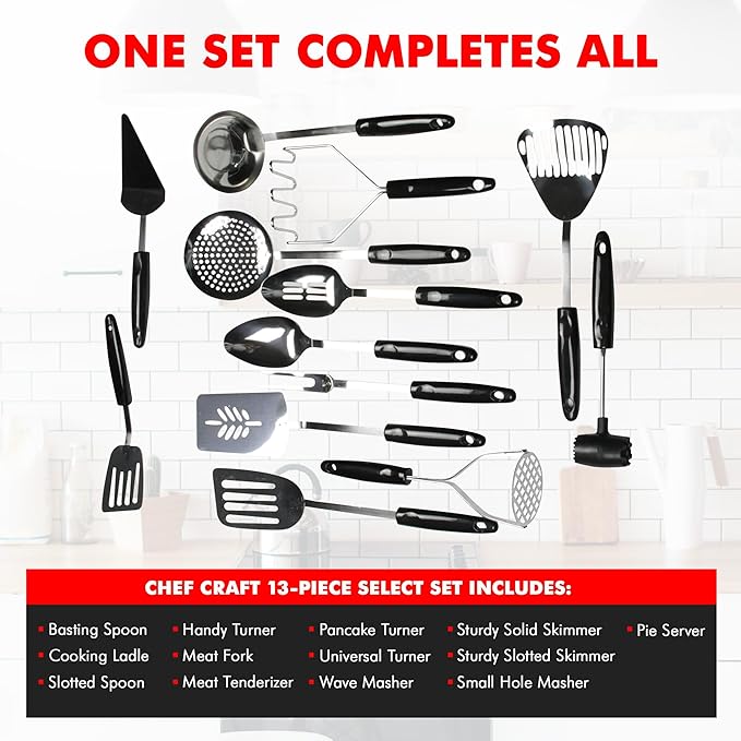 Chef Craft Select Sturdy Masher, 10.25 inch, Stainless Steel/Black