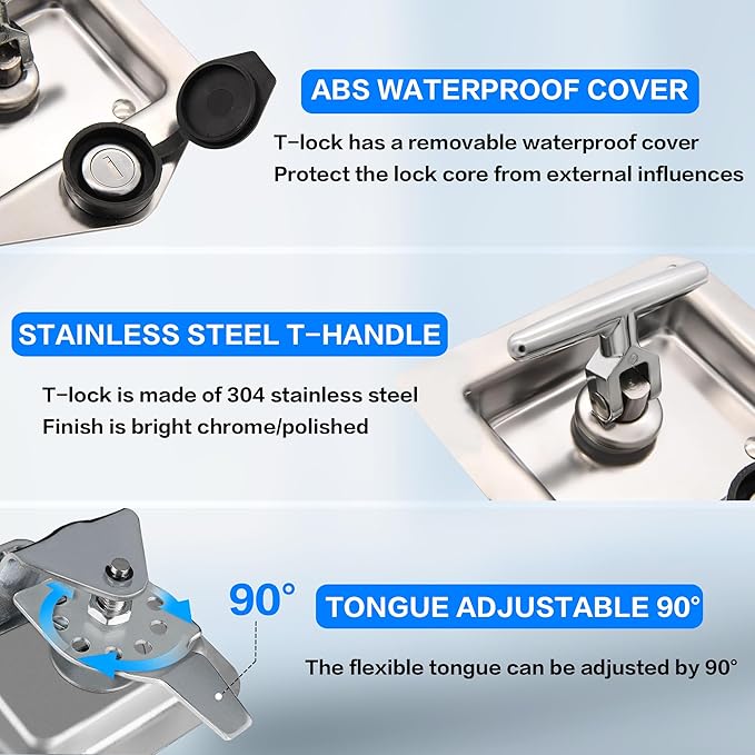 2-Pack Truck Bed Toolbox T-Handle Latches with Lock, 304 Stainless Steel Latch Gasket, 4 Keys - Heavy Duty Security Lock for RV Trailer, Camper, Truck Tool Box Replacement