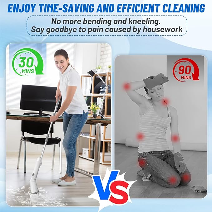 Electric Spin Scrubber Cordless BestMal 9 in 1 Tornado Scrub Shower Scrubber Power Scrubber for Cleaning Electric Scrubber for Cleaning Shower Brush Electric Grout Scrubber Bathroom Cleaning Tools