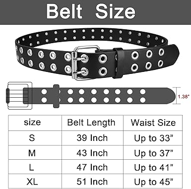 Grommet Leather Belts for Women, Black Belt Women Men with Double Holes