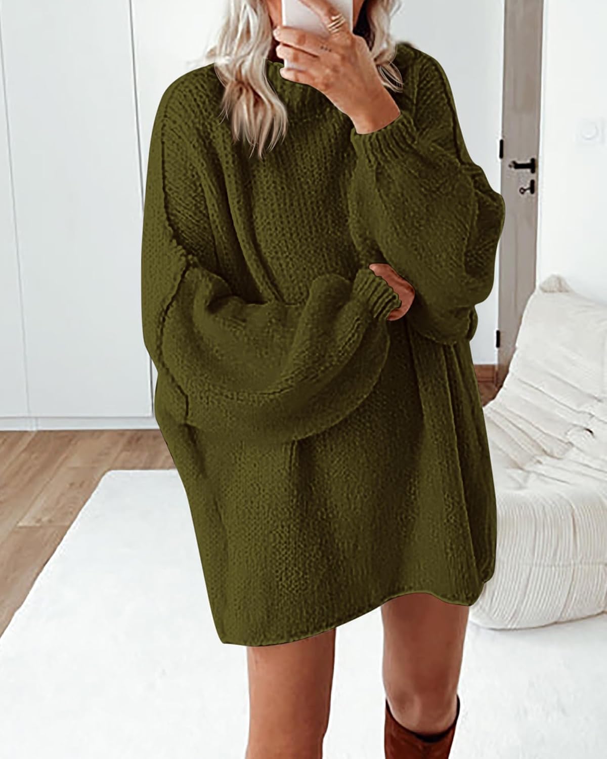 BTFBM Women's Mock Neck Cable Knit Oversized Sweater