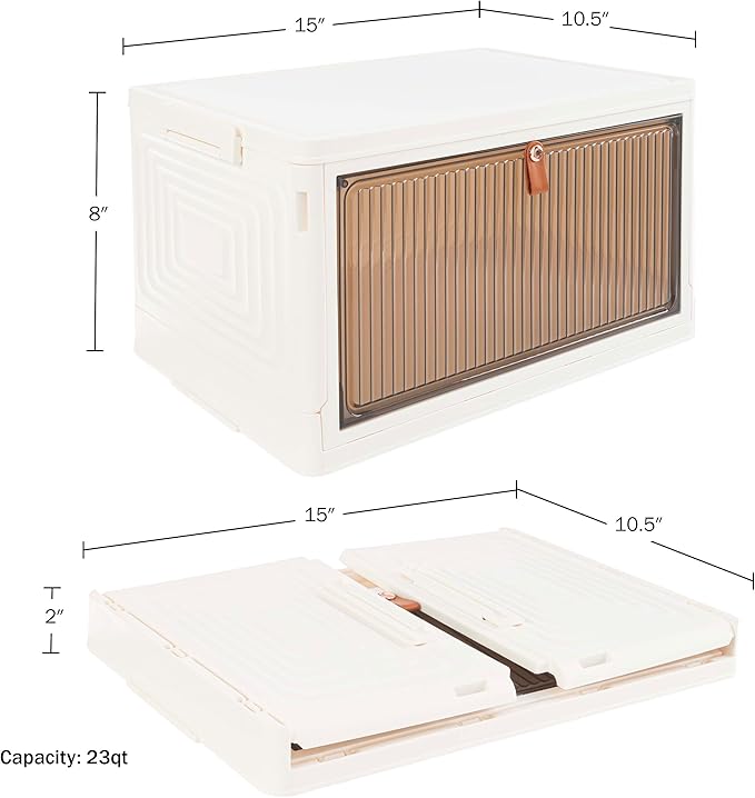 Home-Complete Collapsible Storage Bin - 23Qt Capacity Organizer with Lid and Large Front Door - Stackable Storage Containers for Any Room