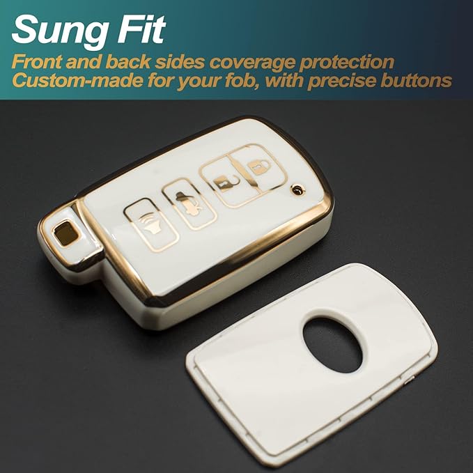 FEYOUN Key Fob Cover Compatible with Toyota Avalon Camry Corolla RAV4 Sequoia Highlander 4Runner Smart 4 Buttons TPU Remote Keyless Key Fob Case Protection Shell Accessories, White