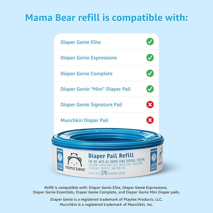 Brand - Mama Bear Diaper Pail Refills for Genie Pails, Unscented, 270 Count (Pack of 2)
