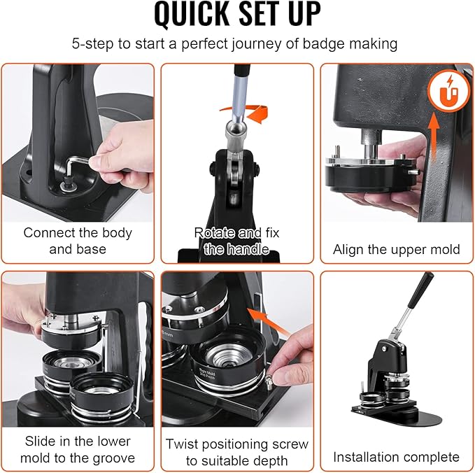 Vevor 3-in-1 Button Maker Machine, 1/1.25/2.28 Inch (25/32/58mm) Pin Press Kit