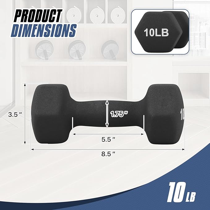 MADOG Dumbbell Set, Anti-Slip Neoprene Coated Hexagon Hand Weights for Home Gym Equipment Workouts Strength Training Amazon's Choice