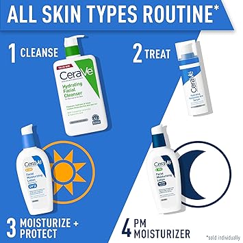 CeraVe AM Facial Moisturizing Lotion with SPF 30, Oil-Free Face Moisturizer with SPF, Formulated with Hyaluronic Acid, Niacinamide Ceramides, Non-Comedogenic, Broad Spectrum Sunscreen, 3 Ounce