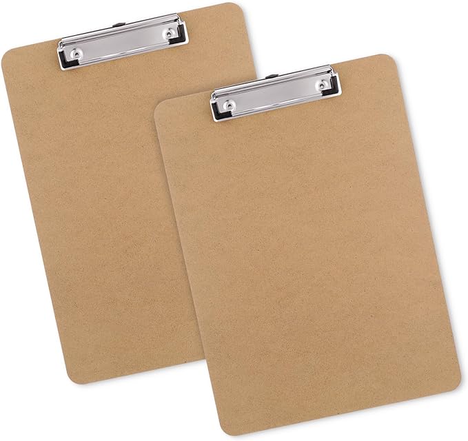 Wood Clipboards Set of 2, Letter Size Hardboard Clip Board 8.5x11 for Classroom, Students, Kid, A4 Standard Size 9" x 12.5" with Low Profile Clip, Office School Supply