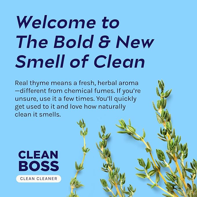 CleanBoss Botanical Disinfectant - 24 oz (Pack of 2) - Multi-Surface Cleaner - Kills 99.9 of Germs Cold Flu Viruses - Fresh Thyme Scent - No Rinse on Food Contact Surfaces - Pet Friendly