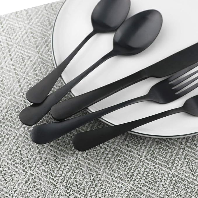 Black Matte Tea Spoons Set 4-Piece, Uniturcky Stainless Steel Dessert Spoons of 4, Flatware Coffee Spoons 7.28-inch, Satin Finish, Dishwasher Safe