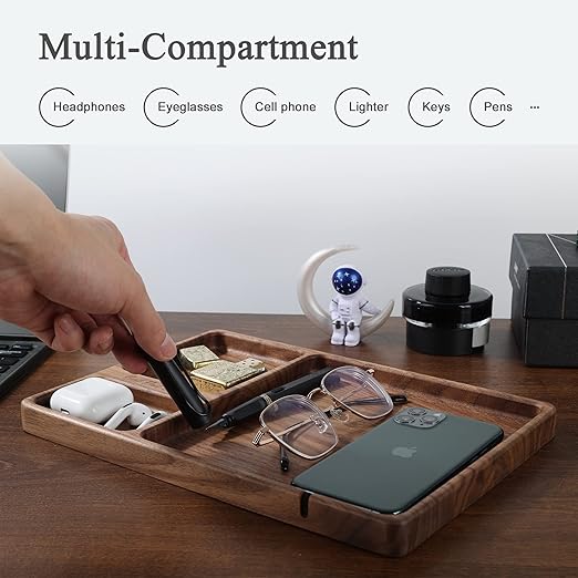 Best Dad Ever Valet Tray - Walnut Wood Nightstand Organizer for Men Women, Catch All Tray for Phone Jewelry Cologne Key, for New Dad