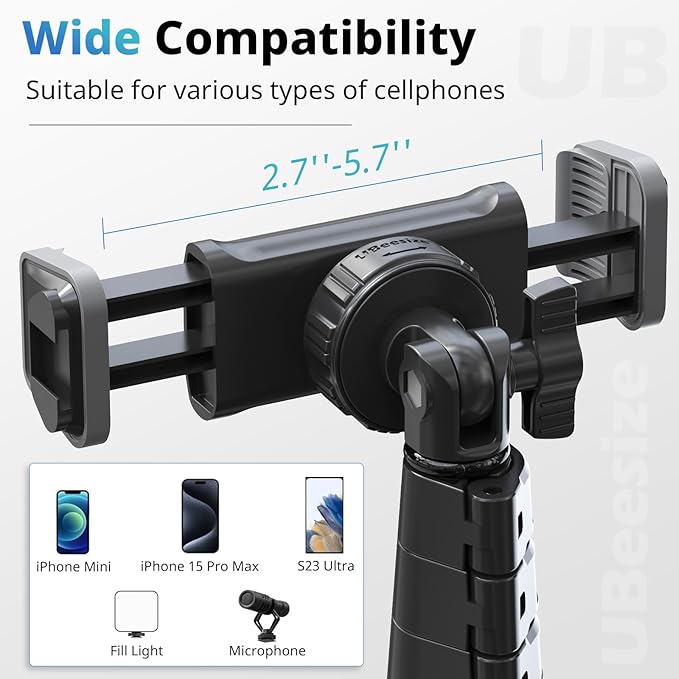UBeesize 62" Phone Tripod Selfie Stick, Camera Tripods Stand with Wireless Remote and Phone Holder,Compatible with iPhone Android Phone, Perfect for SelfiesVideo RecordingLive Streaming Black
