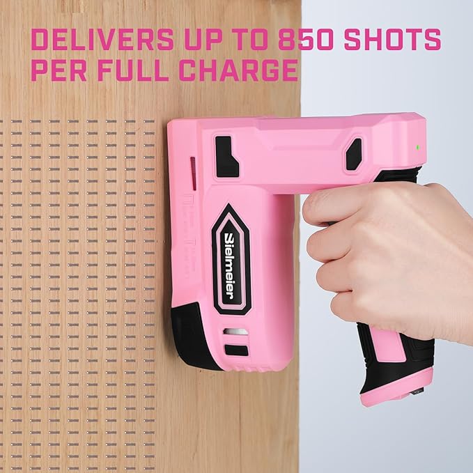 Pink Cordless Staple Gun, 2-in-1 Nail Gun Battery Powered - 4V Brad Nailer Tacker Electric Stapler for Upholstery, Material Repair, Carpentry, Wood, DIY