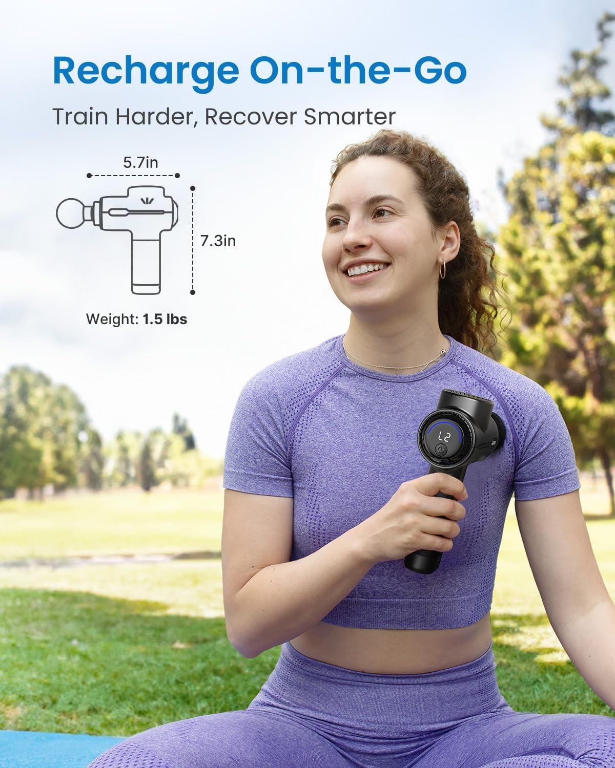 Active+ Percussion Massage Gun - 5 Adjustable Speeds for Back, Neck, Muscle Recovery - App Controlled Guided Courses, with Carry Case for Professional Athlete, Gym and Travel