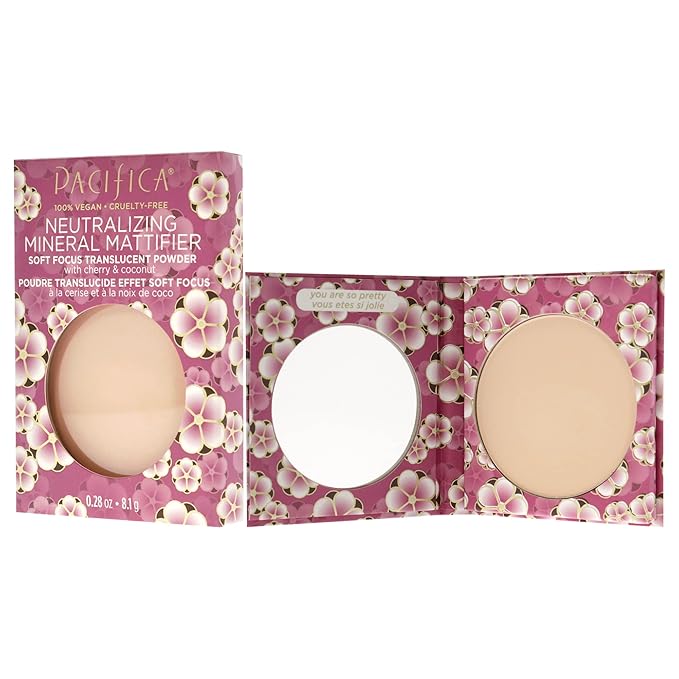 Pacifica Beauty, Neutralizing Mattifier Soft Focus Translucent Setting Powder, Cherry + Coconut, Sets Face Makeup, Natural Minerals, Oil Control, Talc + Mineral Oil Free, Vegan & Cruelty Free