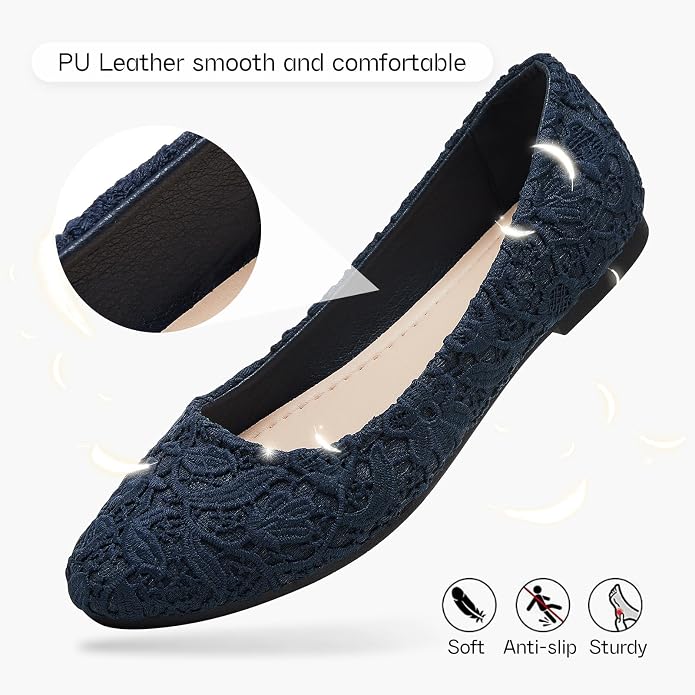 Shupua Dress Shoes for Women Round Toe Flats Shoes Lace Ballet Flats Dressy Comfortable Foldable Flats Low Heel