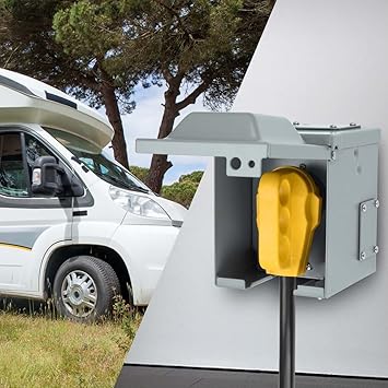 50 Amp RV Outlet Box, 125V250V Nema 14-50R RV Receptacle, Enclosed Lockable Weatherproof 50Amp RV Plug for RVs, Motorhomes, Trailers, Electric Car, Generators (50 Amp)