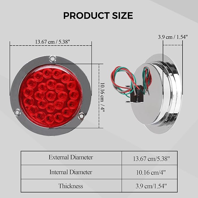 BLACKHORSE-RACING 4PCS 4" Round 24 LED Truck Trailer Stop Turn Tail Brake Lights w/Chrome Grommet, Universal Fit Vehicles with DC 12V