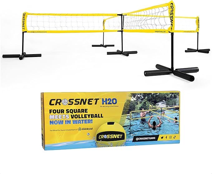 CROSSNET H2O Volleyball Pool Game for Adults and Kids - Four Square Net Pool Game - Quick Assemble Portable - Volleyball Set for Inground Pools - Perfect Pool Toys for All Families WAccessories