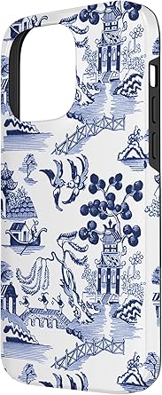 iPhone 14 Pro Max Preppy Blue and White Willow Pattern Chinoiserie Toile Case