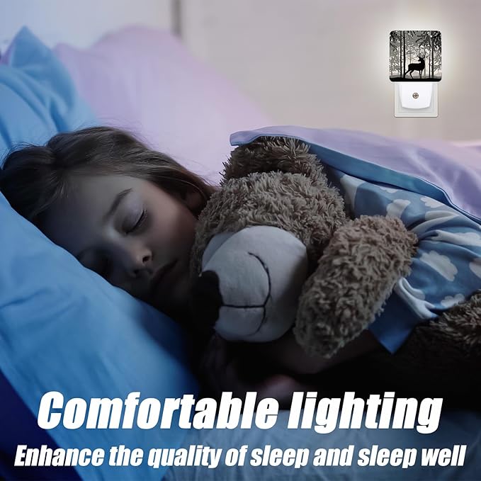Forest Deer Night Light, Birch Tree Nightlight Plug into Wall,LED LampSuitable for Bedrooms,Kitchens,Toilets,Etc.Auto Sensor Dusk to Dawn,Energy-Saving